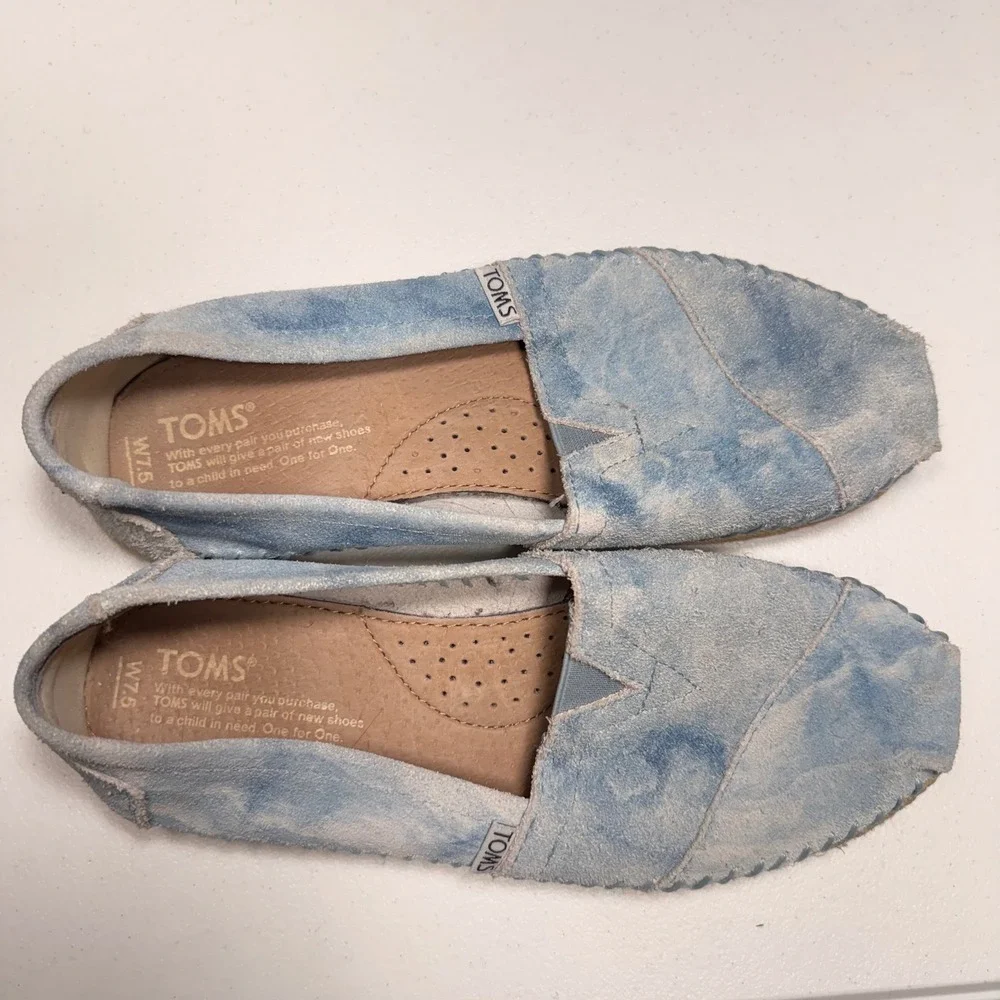 TOMS Alpargata Light Blue Acid Wash Suede Slip On Espadrille Flats Womens 7.5